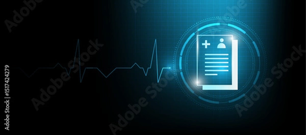 Fototapeta medical report icon with heartbeat waveform in blue background