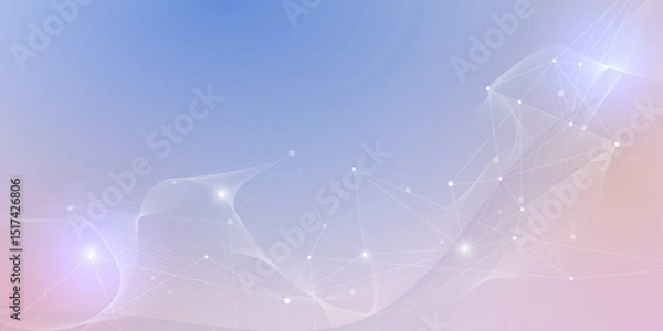 Obraz Vector network connection. Abstract mesh, molecular plexus line and cyberspace. Geometric line, dot on white background. Modern digital technology design for data, ai, science, futuristic background