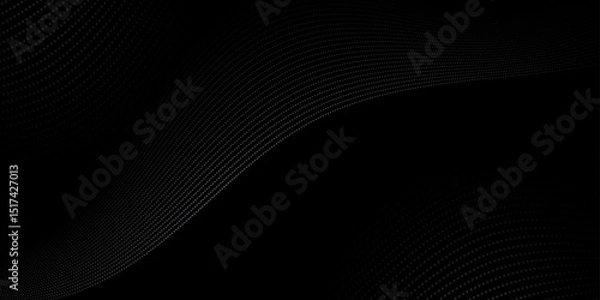 Obraz Vector abstract motion, smooth, light gray wave line pattern, dot particle. Curve and fluid shape on black background. Illustration modern graphic design for luxury wallpaper, futuristic technology