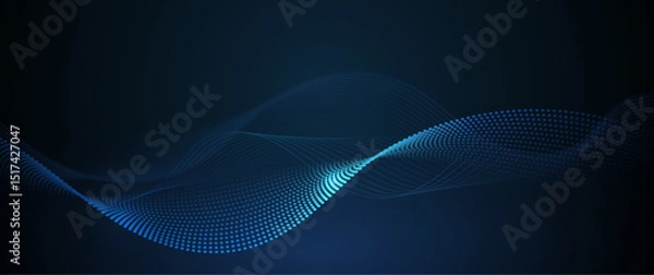 Fototapeta Vector abstract dynamic, wave - flow mesh particles pattern and dot on dark blue background. Illustration design futuristic, network technology background. Modern digital datum and science concept