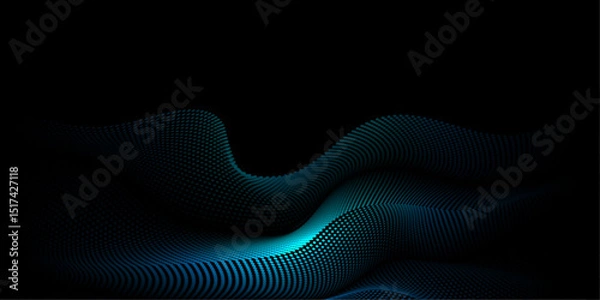 Fototapeta Vector abstract motion, smooth, soft blue wave line pattern, dot particle. Curve and fluid shape on black background. Illustration modern graphic design for luxury wallpaper, futuristic, technology