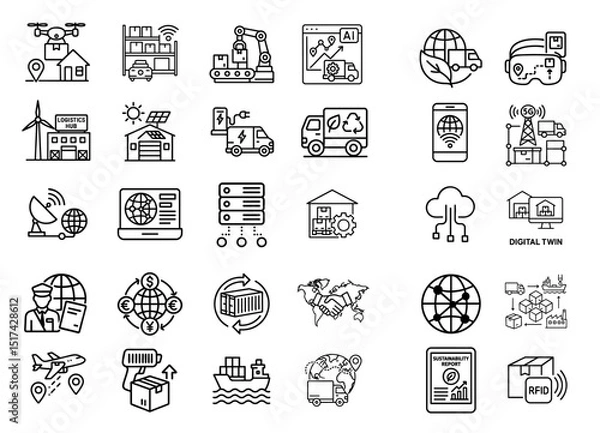 Obraz Logistics global network sustainability collection concept shown with technology icons
