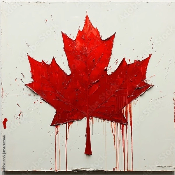 Fototapeta Artistic painted rendering of a red maple leaf representing canada on a white background