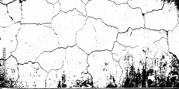 Fototapeta  black and white  cracked wall with exposed brick creating  textured and abstract background effect