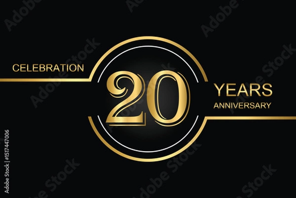 Fototapeta Luxury 20th anniversary celebration design with gold text on a dark background. Perfect for elegant event invitations, milestone banners, or corporate anniversary templates.
