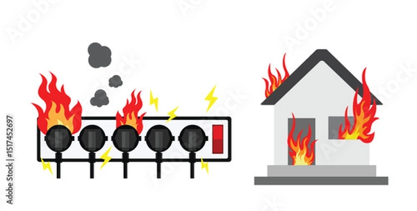 Fototapeta Power plug is full,Short circuit,Safety first,Vector design