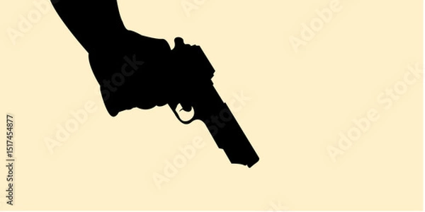 Fototapeta Silhouette of hand holding gun on black concept. Icon arm with weapons. Vector illustrationa.	
