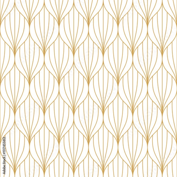 Obraz Elegant Art Deco seamless pattern featuring stylized golden palm leaf motifs background for luxury vintage fabric, wrapping paper, web.
