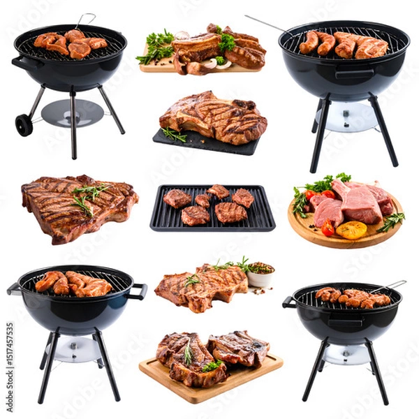 Obraz Grilling Delicious Steaks, Chops & Burgers with Transparent Background