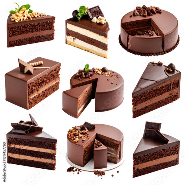 Obraz Delicious Chocolate Cakes with Transparent Background