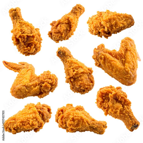 Obraz Crispy Fried Chicken Wings: Delicious, Golden-Brown, Savory Treat with Transparent Background