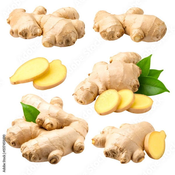 Obraz Fresh Ginger Root: Sliced, Isolated, Transparent Background Images