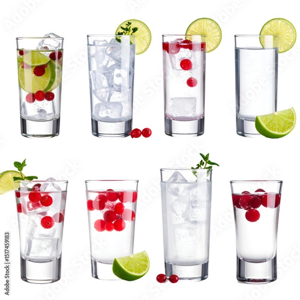 Fototapeta Cranberry Lime Fizz: Refreshing Drink Recipe with Ice, Transparent Background