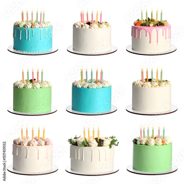 Obraz Delightful Cakes with Lit Candles, Background Transparent