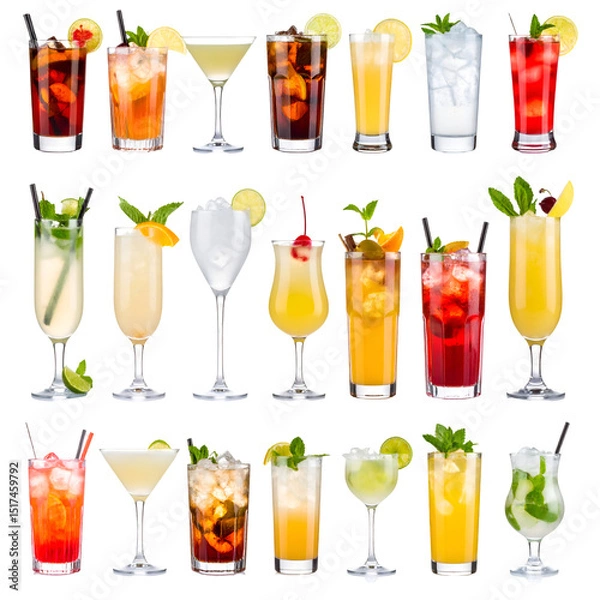 Obraz Refreshing Cocktails: Iced Drinks with Transparent Background