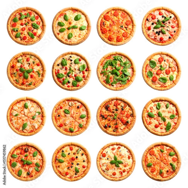 Obraz Delicious Pizza Variations with Transparent Background