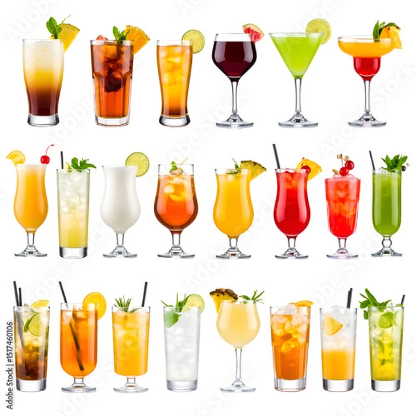 Obraz Vibrant Cocktails: Tropical Drinks with Transparent Background Images