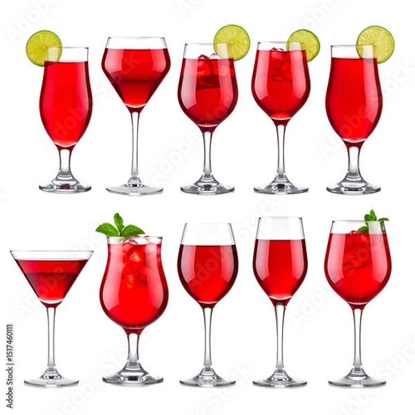 Obraz Red Cocktails in Glasses with Transparent Background