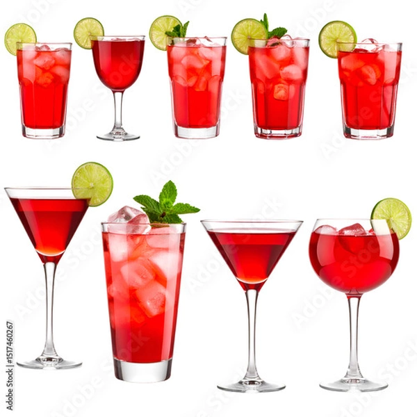 Obraz Red Cocktails Garnish Ice Cubes Transparent Background