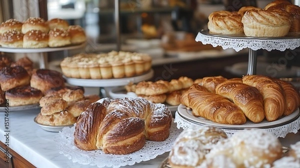 Fototapeta A quiet and elegant bakery with a hand-painted sign and old-world charm
