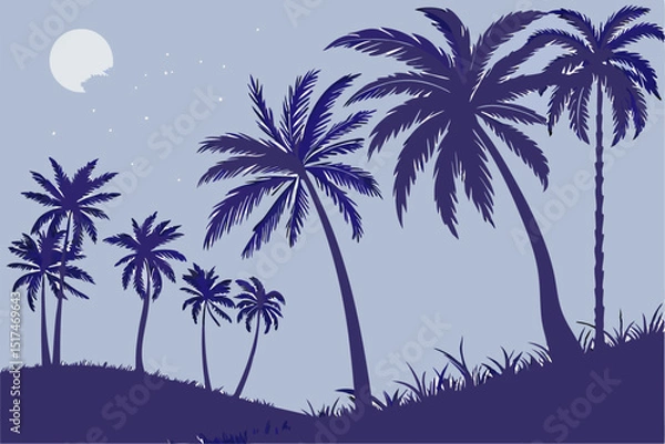 Fototapeta Silhouetted Serenity: Palm Trees in Vector Art