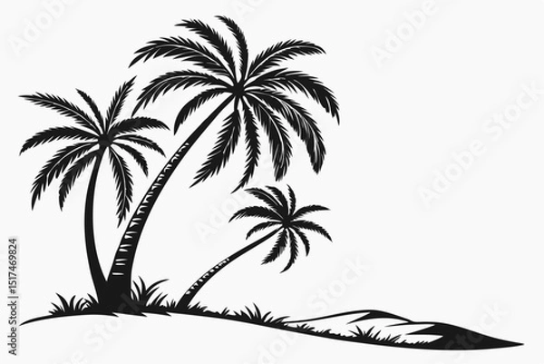 Fototapeta Twin Palms: Black Silhouette Vector on White