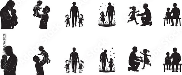 Fototapeta Father and Child Bonding Silhouettes, Dad Spending Quality Time with Kids, Parenthood and Family Love Concept