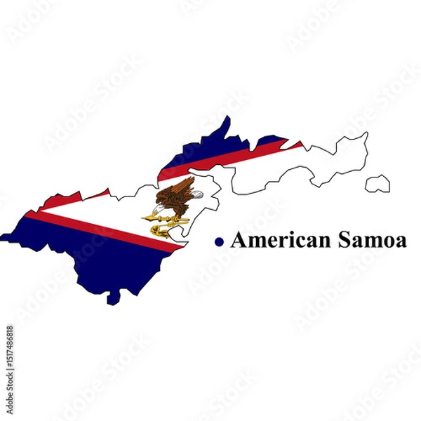 Obraz American samoa map outline filled with the flag colors and eagle emblem on a black background