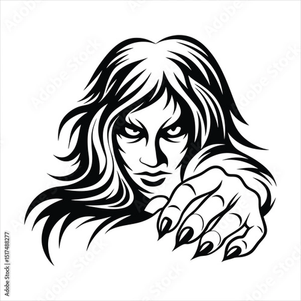 Fototapeta vampire with one hand extended  sharp nails  glowi