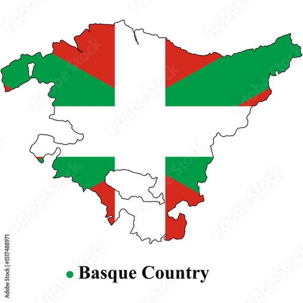 Obraz A map of the basque country region overlaid with the ikurrina flag on a black background design