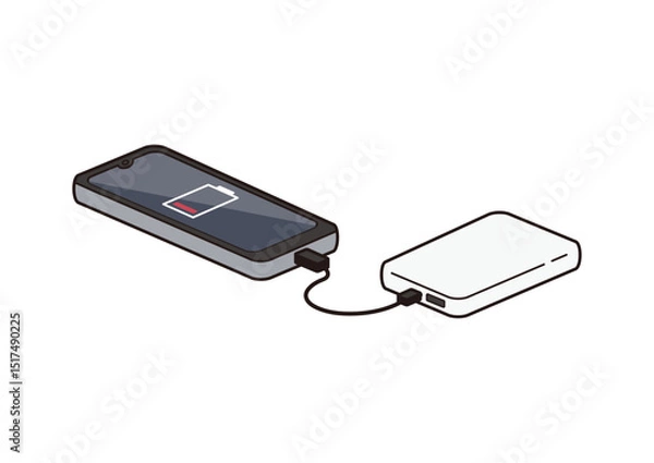 Obraz 充電中のモバイルバッテリーのイラスト　0%