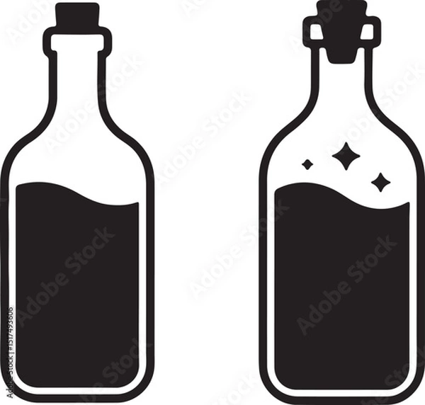 Fototapeta Bottle Icon Vector Set – Modern Beverage Label Illustration for Merch Design.
