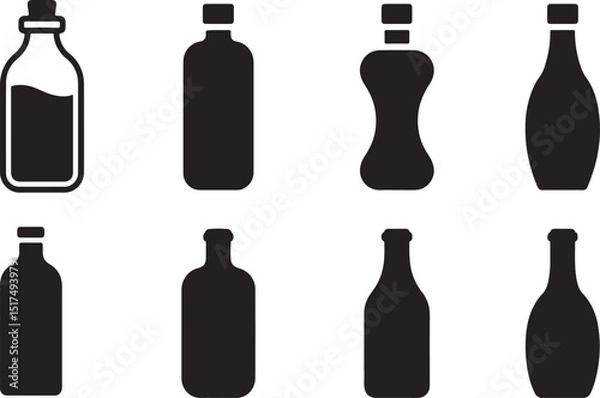 Fototapeta Bottle Icon Vector Set – Modern Beverage Label Illustration for Merch Design.