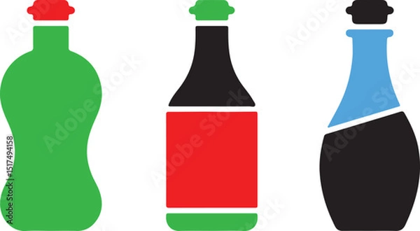 Fototapeta Colorful Soda Bottle Icon Vector Set – Modern Beverage Label Illustration for Merch Design.
