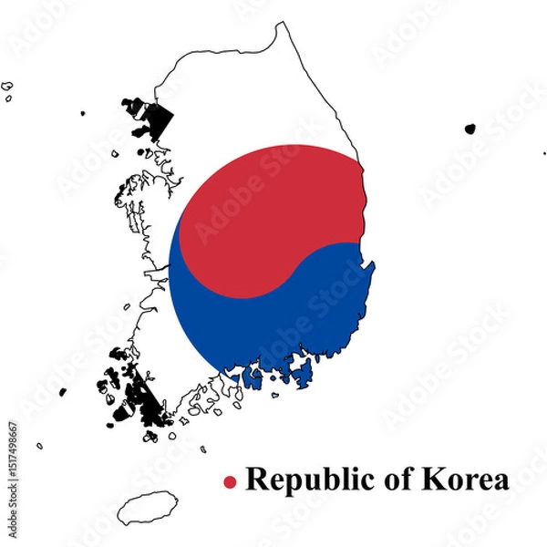 Obraz South korea map outline in white with the taegeuk symbol overlayed on a black background