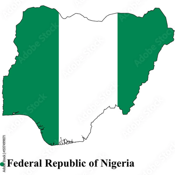 Obraz A map of nigeria overlaid with the nigerian flag featuring green and white vertical stripes on black