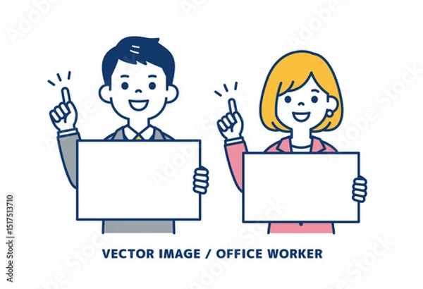 Fototapeta フリップを持って説明する、ビジネスマンのシンプルなベクターイラスト素材＿男女セット