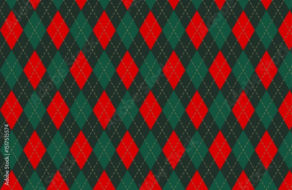 Obraz クリスマスカラーアーガイルチェックシームレスパターン背景ベクターイラスト素材