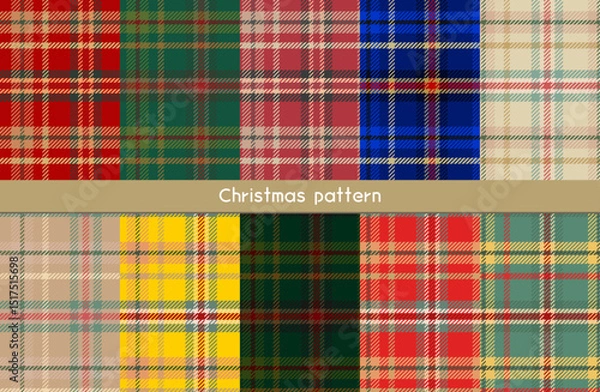 Obraz クリスマスカラータータンチェックシームレスパターン背景ベクターイラスト素材セット
