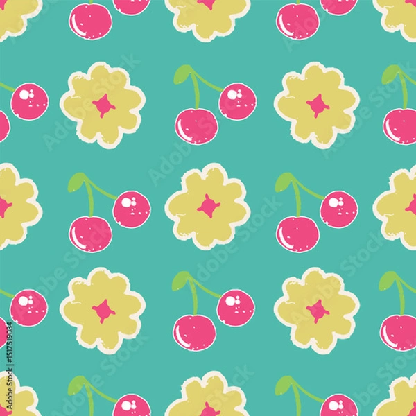 Obraz Berries and flower seamless pattern illustration design