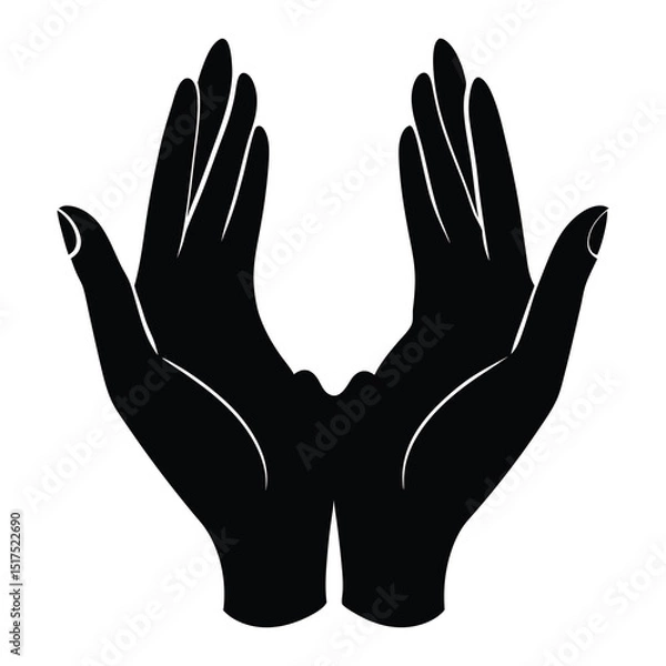 Fototapeta Two Hands Open Upwards in a Protective Gesture Black and White Silhouette