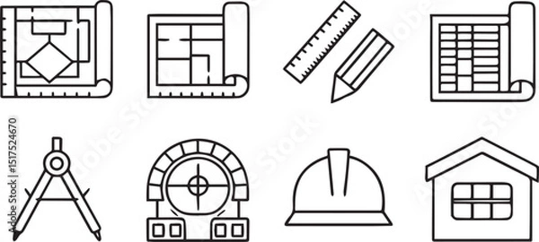 Obraz Architecture Icons Editable Construction Line Art Vector Set