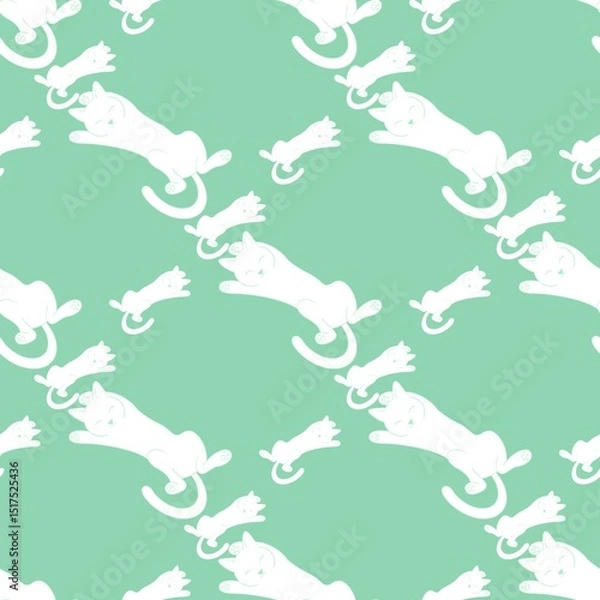 Fototapeta Picture of a brown cat lying on its back looking happy.