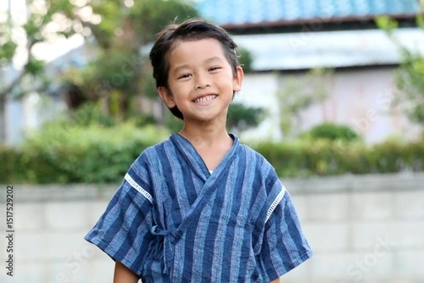 Obraz 甚平を着た日本人の笑顔の男の子