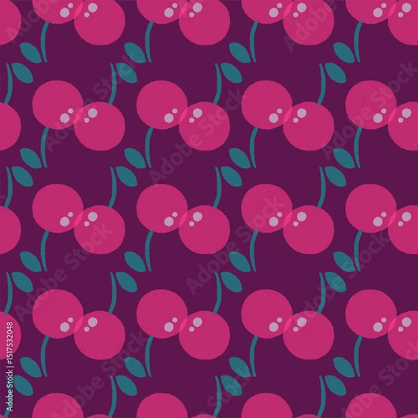 Obraz Cherry fruit seamless pattern design on purple background