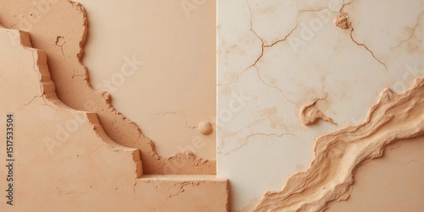 Fototapeta Textured Clay-like Surface in Muted Terracotta and Soft White with Organic Forms A warm and earthy abstract background with soft