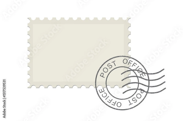 Fototapeta Blank postal stamp, seal and postmark. Postage stamp in grunge style. Empty mail delivery template.