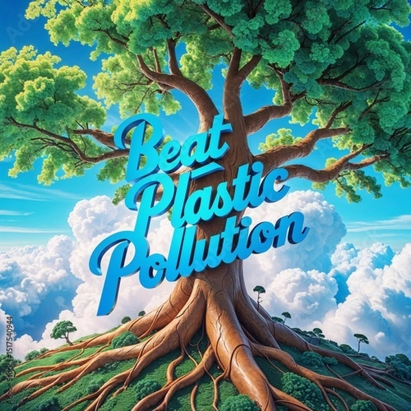Fototapeta Minimalist Environmental Poster   Beat Plastic Pollution , Save Earth in Style , World Environmental Day 2025 , illustration image , photo , background