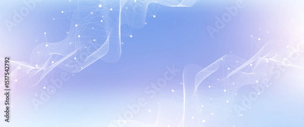 Fototapeta Abstract tech network connection dots. Digital technology and big data analysis background. White background with plexus lines. Geometric background with abstract mesh