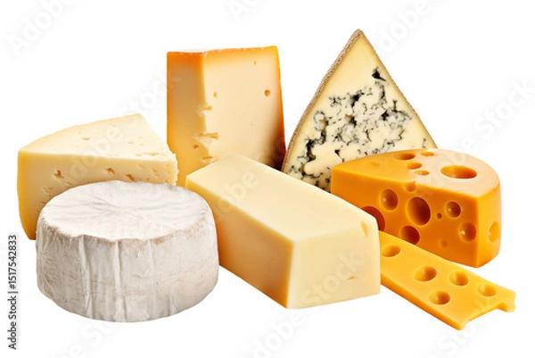 Fototapeta Assorted cheese bars isolated on transparent background.